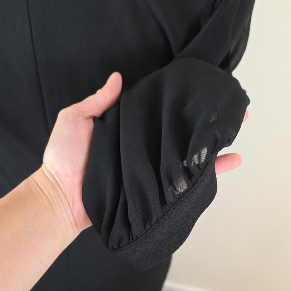 Dynamite Black Mini Dress Sheer Balloon Sleeves V-Neck Size P/S (Small) - Picture 5 of 9